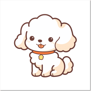 Kawaii white Poodle dog Posters and Art